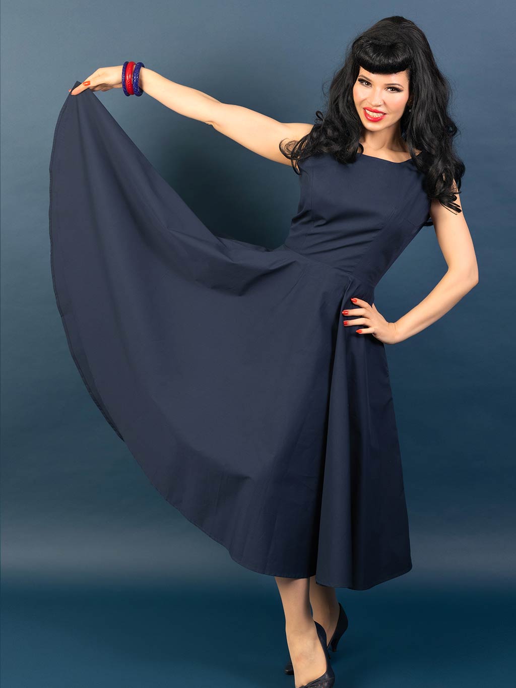 1950s dress in navy blue cotton