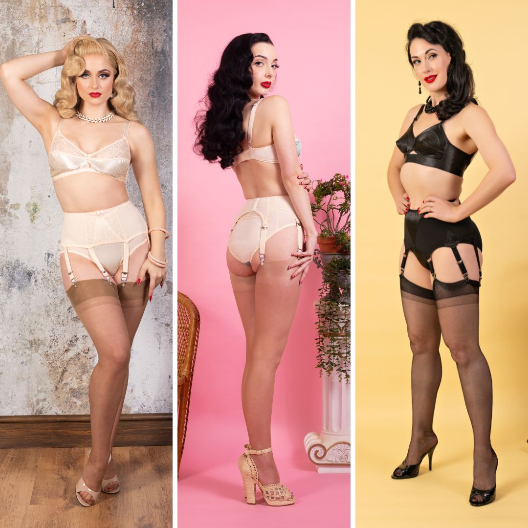 sheer nylon stockings in neutral skin tone shades and black