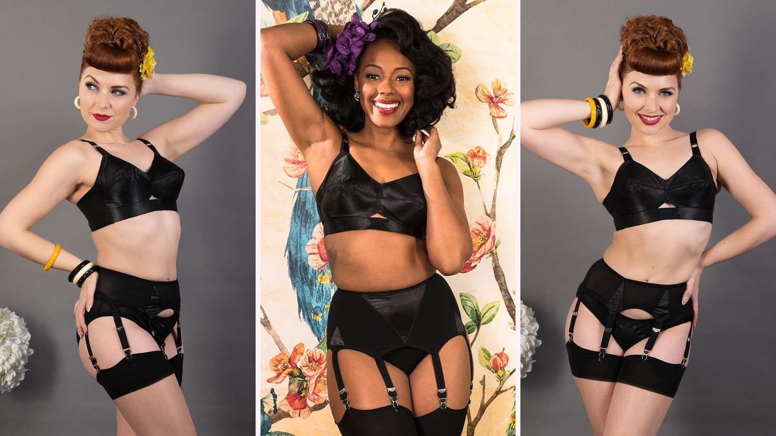 Our exclusive 1950s Black Satin Lingerie collection is a perfect tribute to the glamorous pinup models of the 1950s.