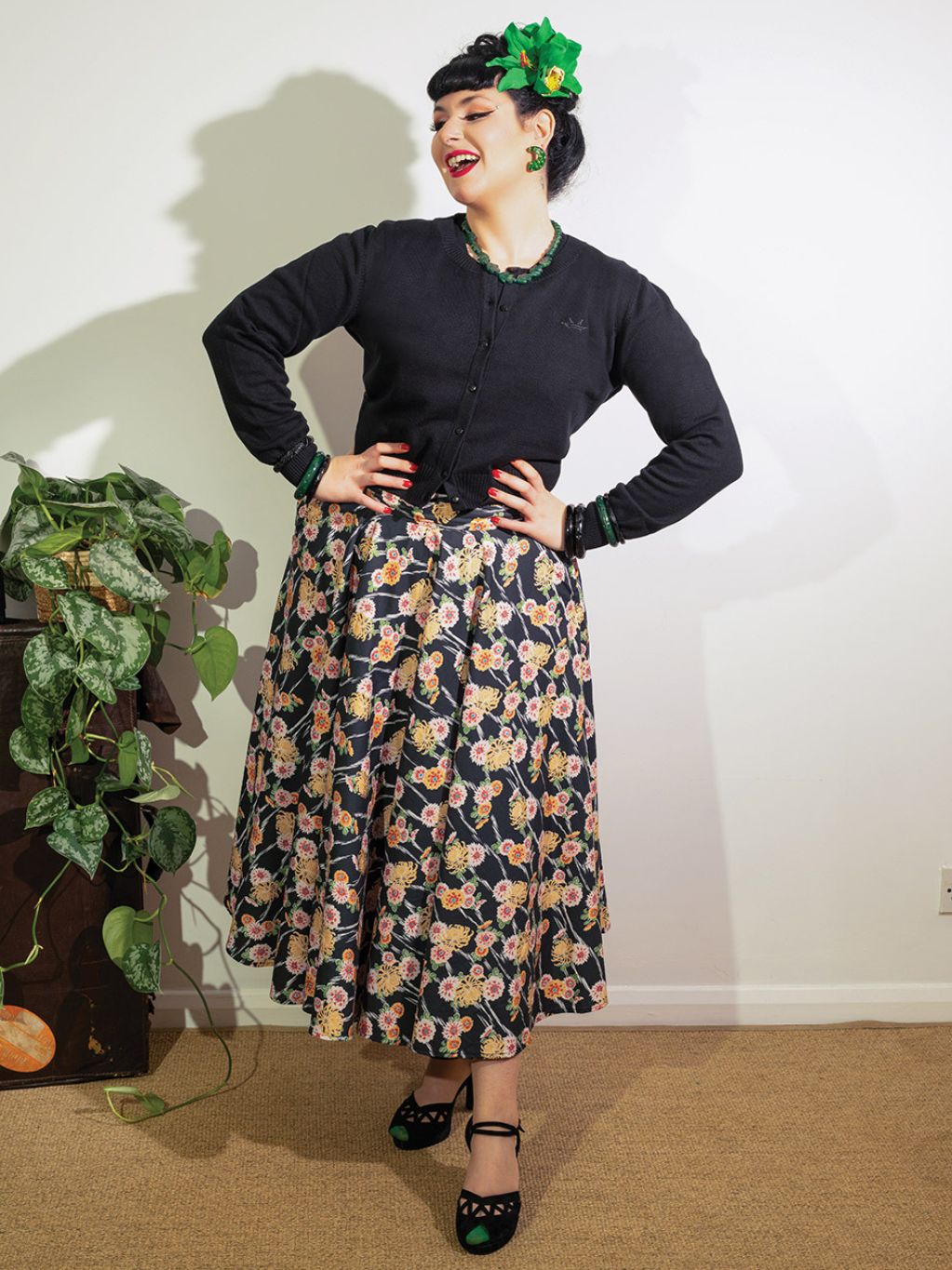 Kimono Print Adjustable 1950s Circle Skirt