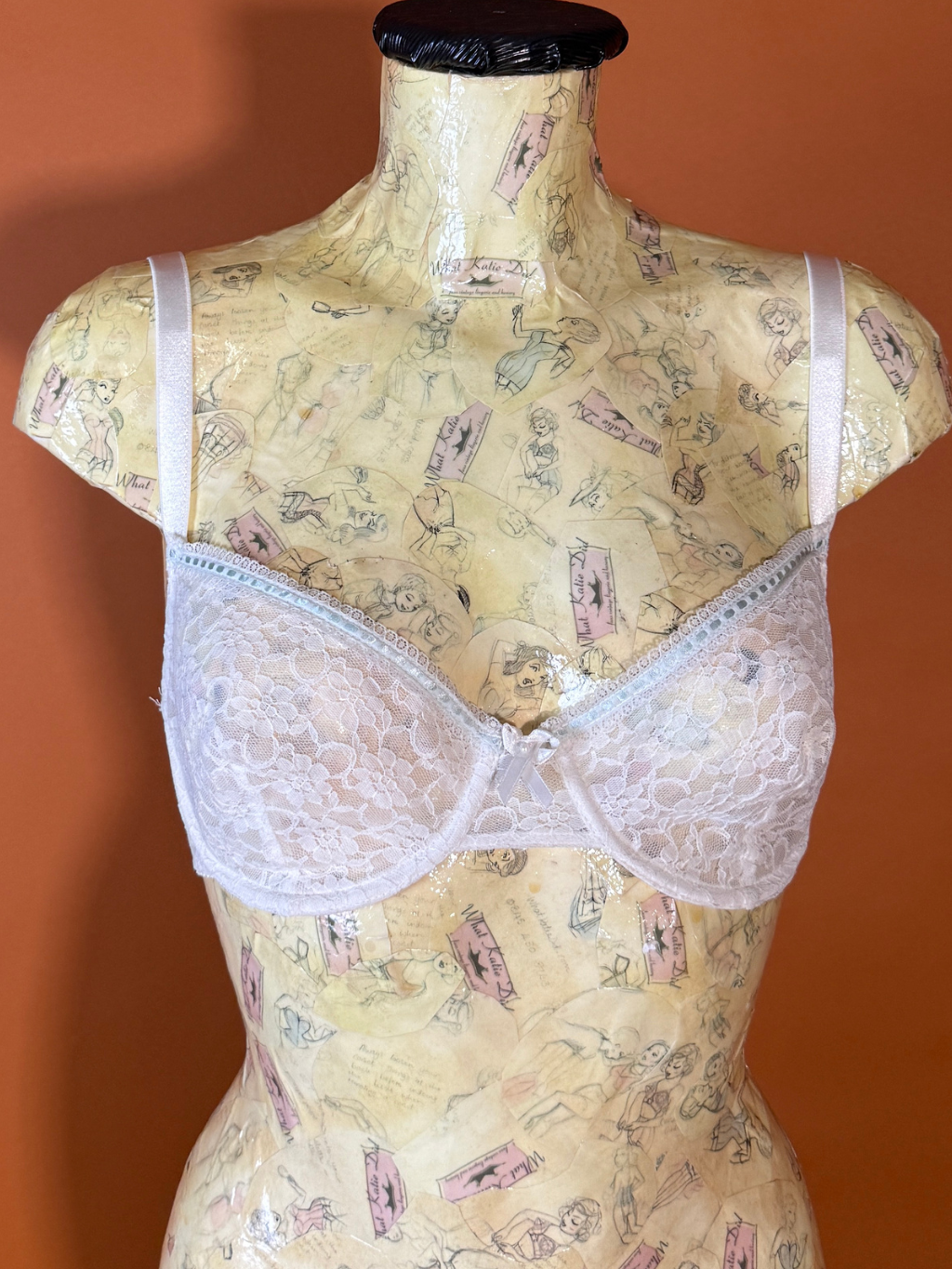 AL277 White Blace Blue Trim Hollywood Bra 32DD, 34D