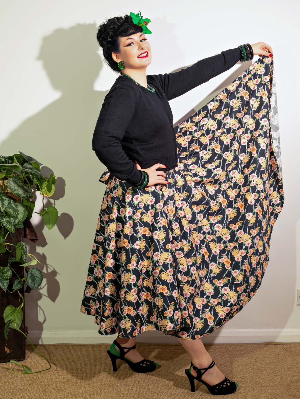 Kimono Print Adjustable 1950s Circle Skirt
