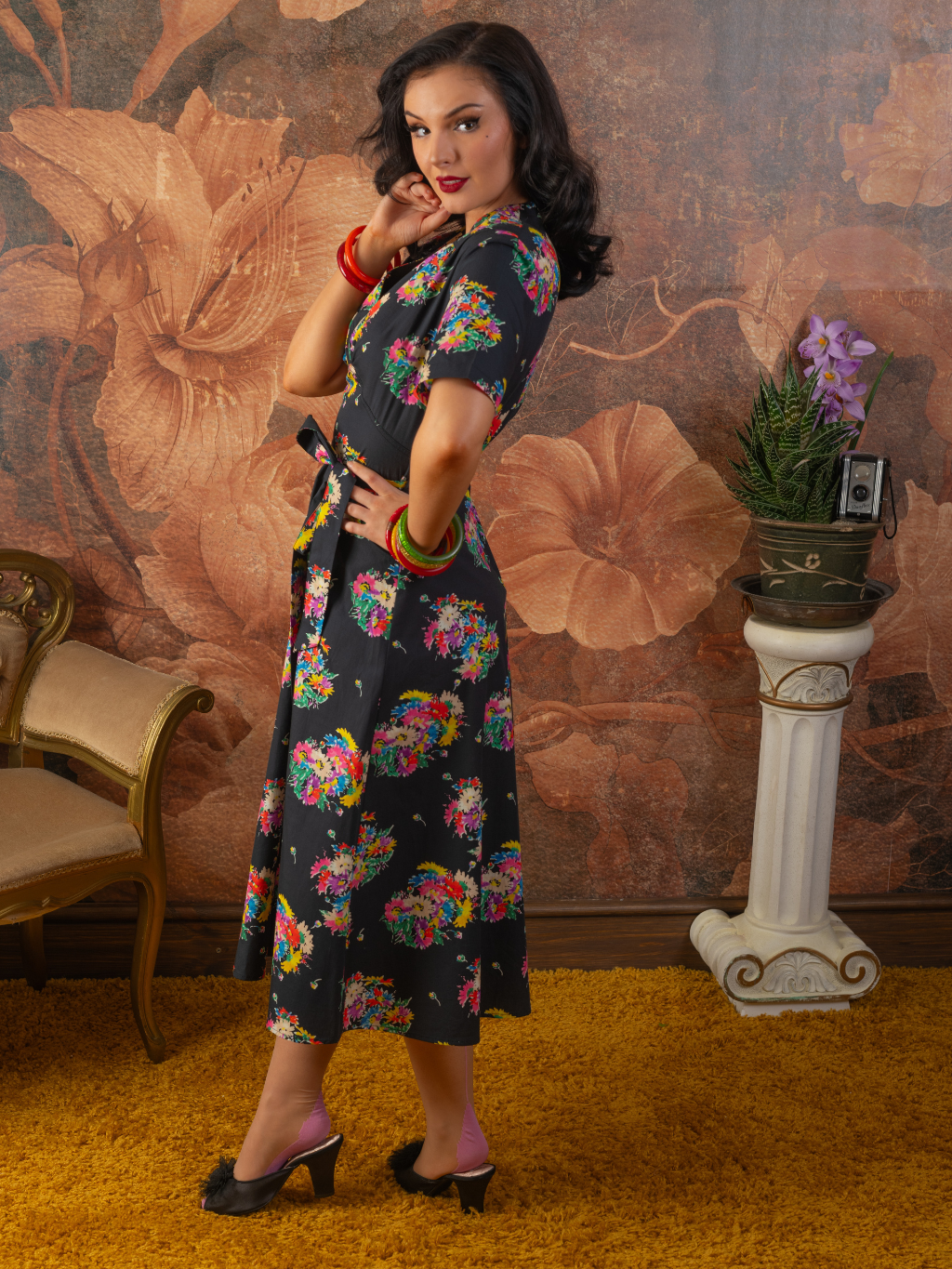 SD007 SAMPLE Dark Floral Vera Dress UK 8/ US 4