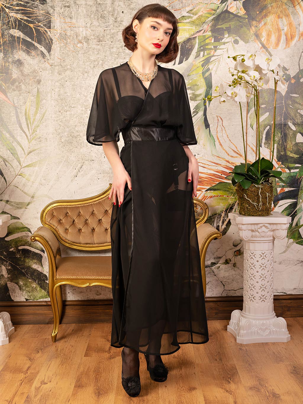 Vintage Sheer Dressing Gown  1930s Black Georgette Robe - What Katie Did
