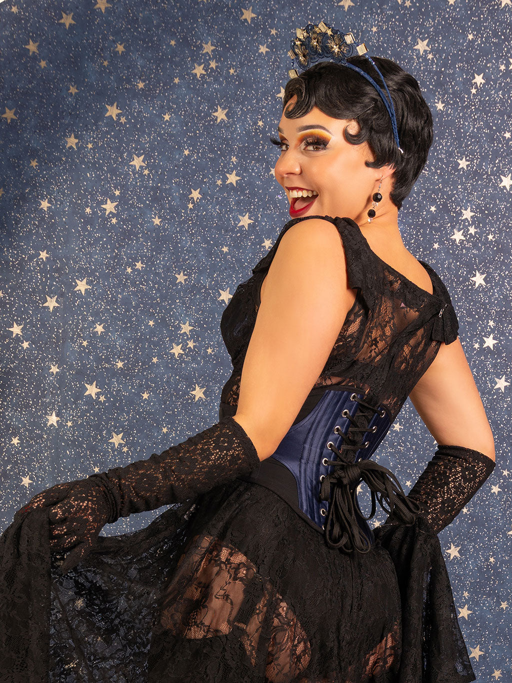 black lace cocktail gloves