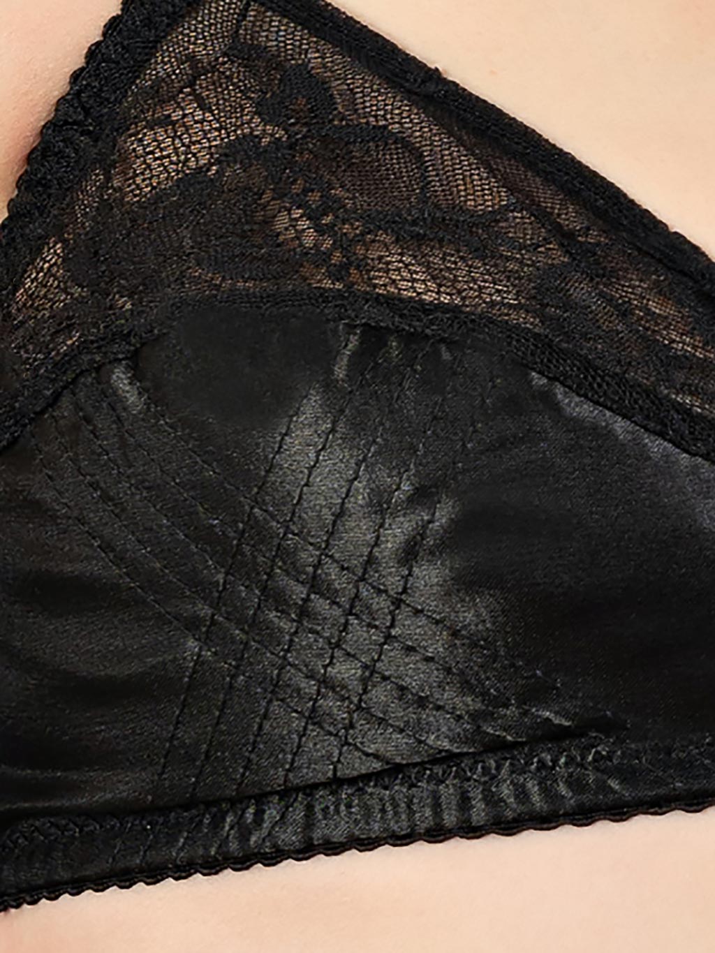 black 1940s soft cup bra in satin and lace by What Katie Did