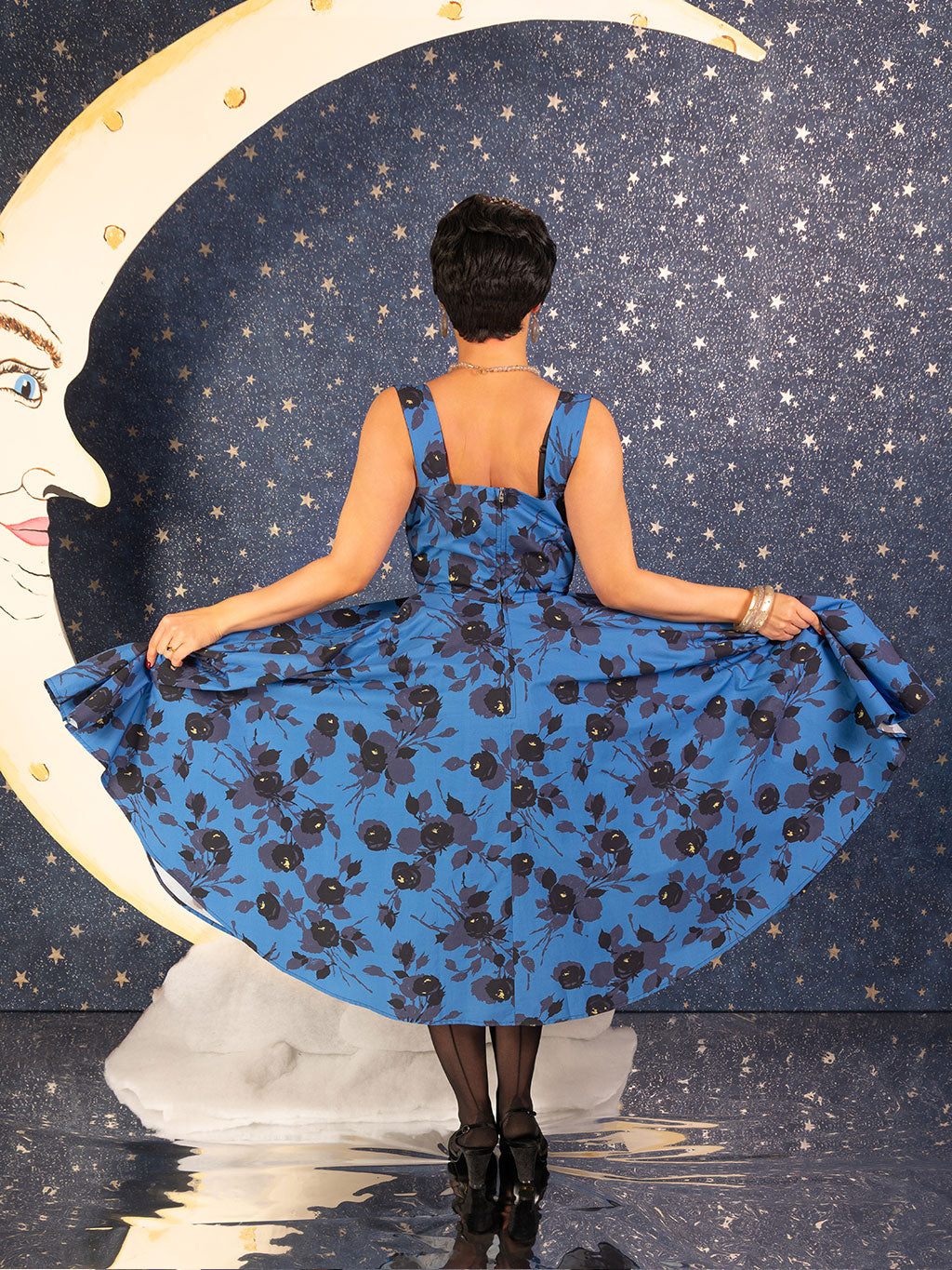 Caroline Blue Circle Skirt Dress