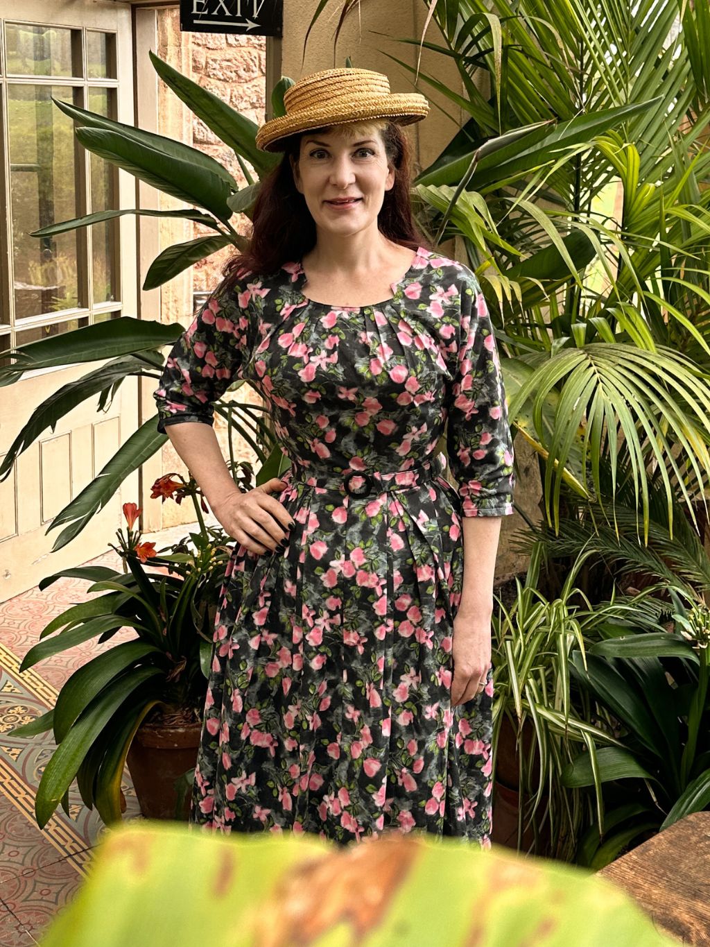 Gladys 1950s Day Dress Grey & Pink