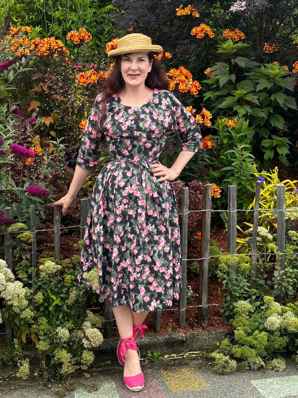 Gladys 1950s Day Dress Grey & Pink