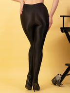 glossy 100%  opaque black seamed tights