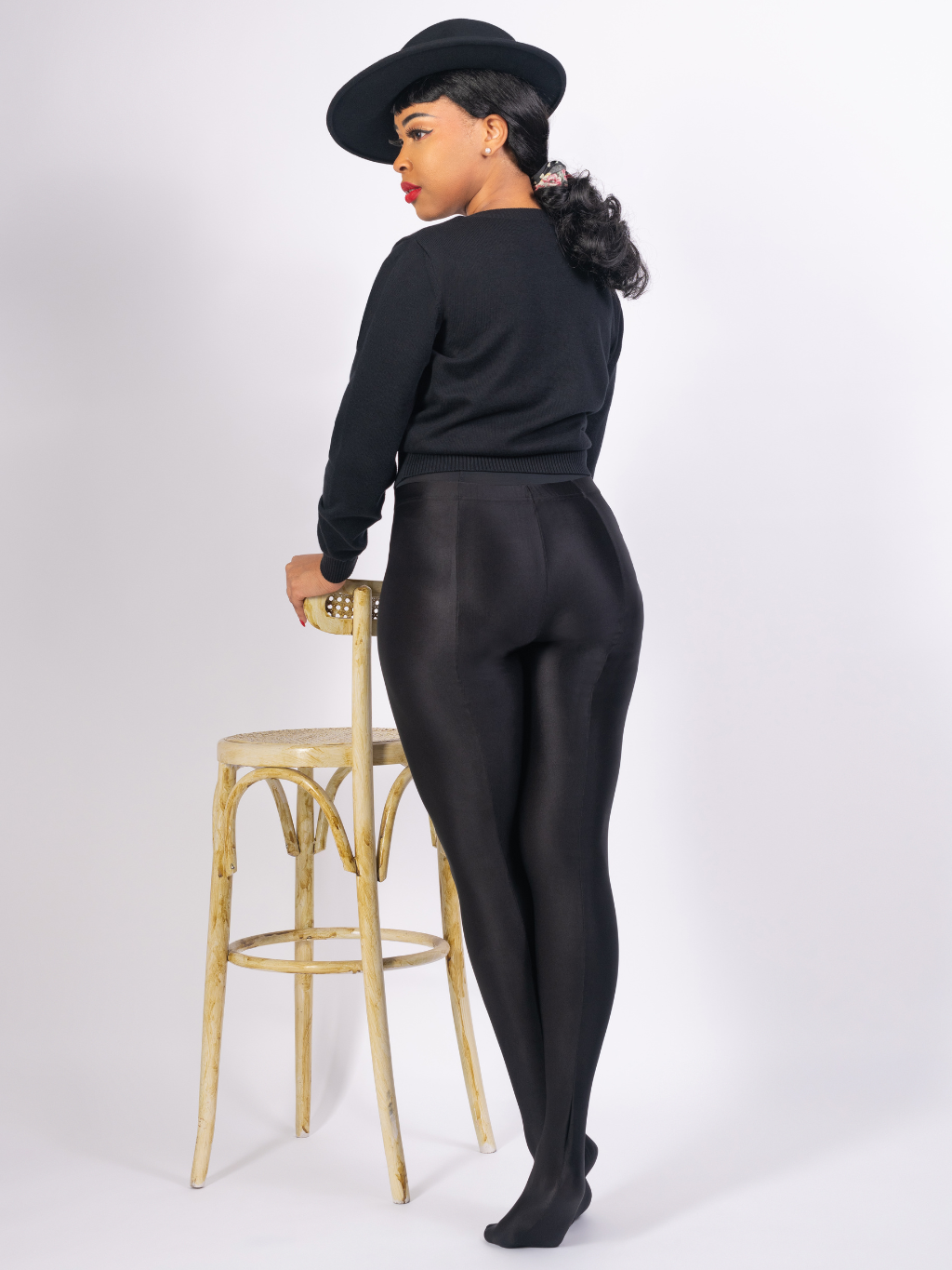 thick black seamed tights