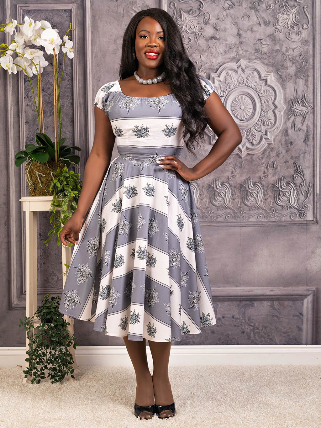 1950s Rita Grey Milkmaid Dress V017GRC Sample