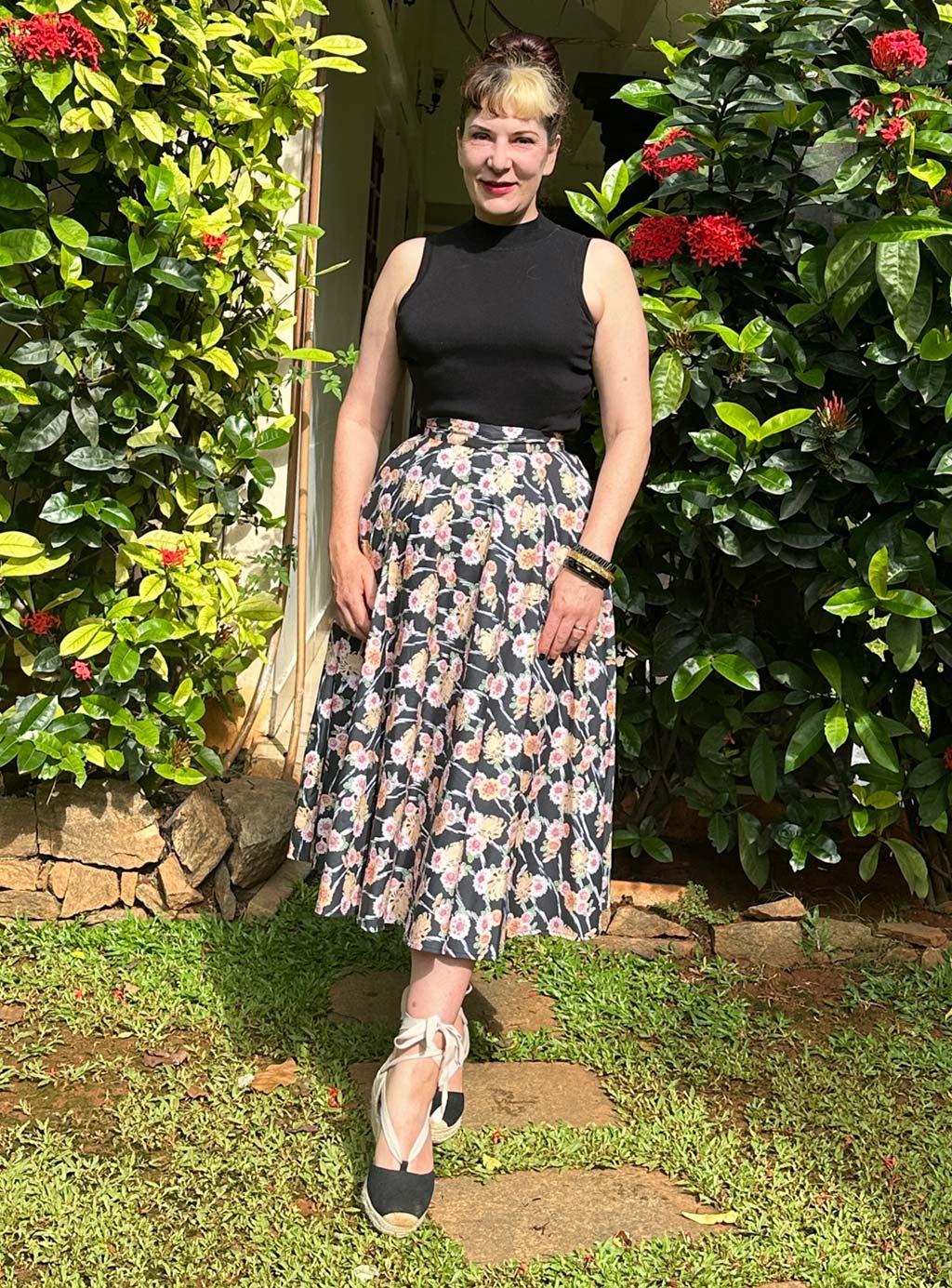 vintage kimono print adjustable circle skirt