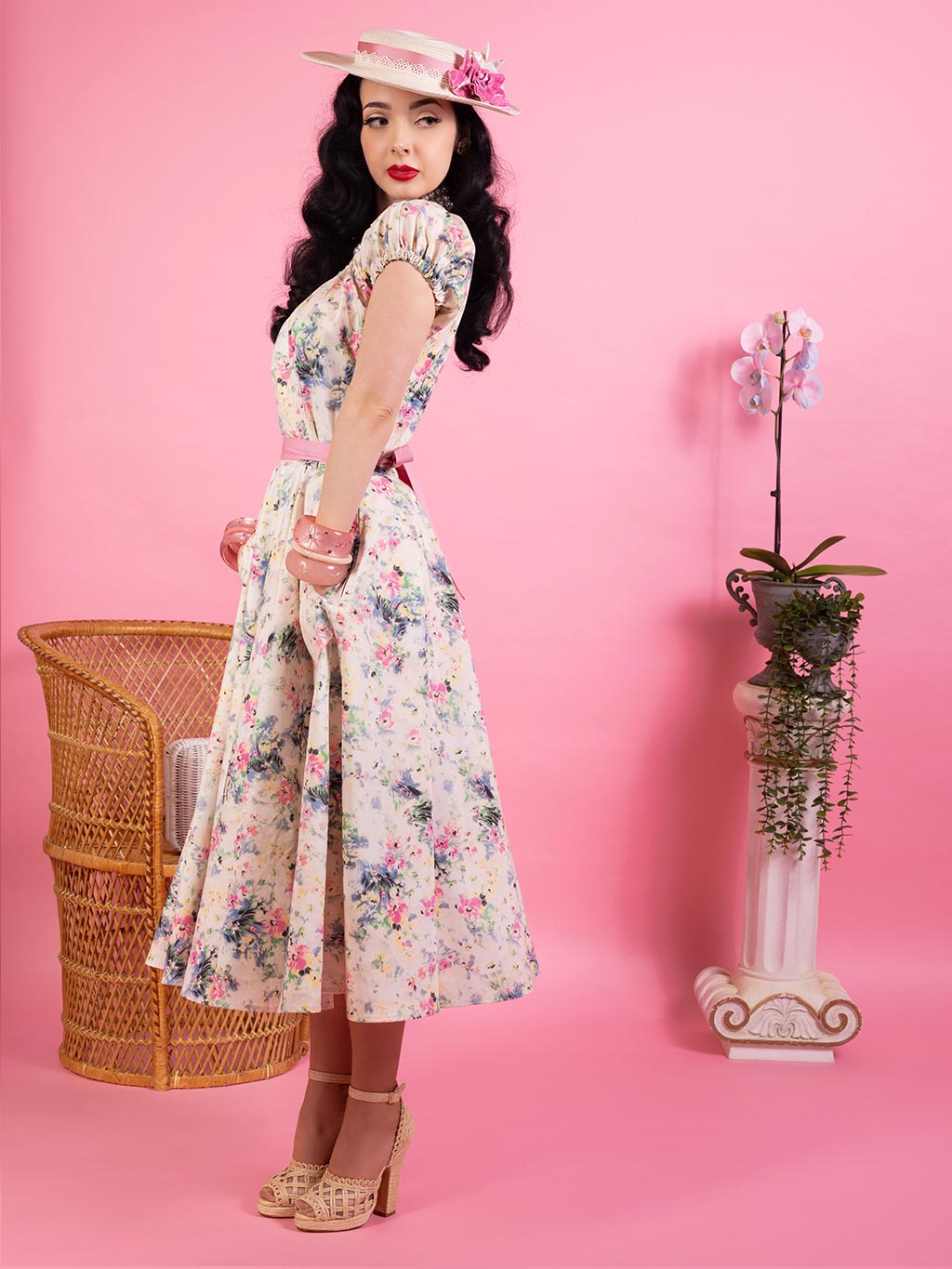 light pink floral milkmaid style dress