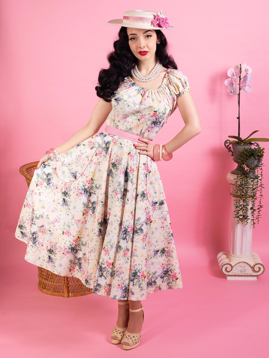 light pink floral milkmaid style dress