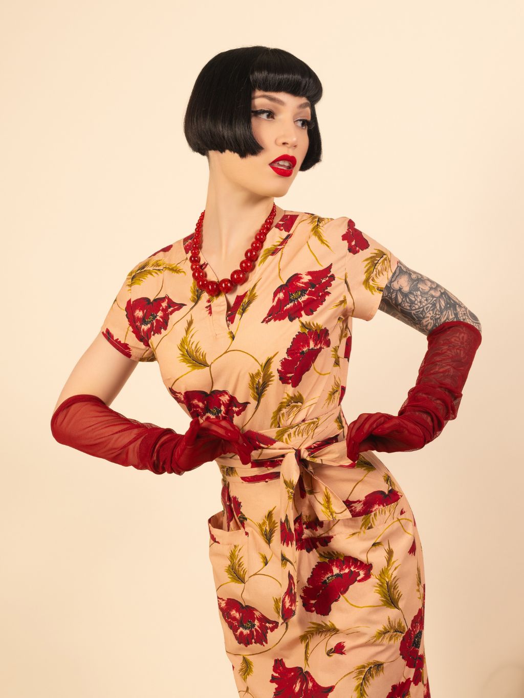 Long Claret Sheer Gloves