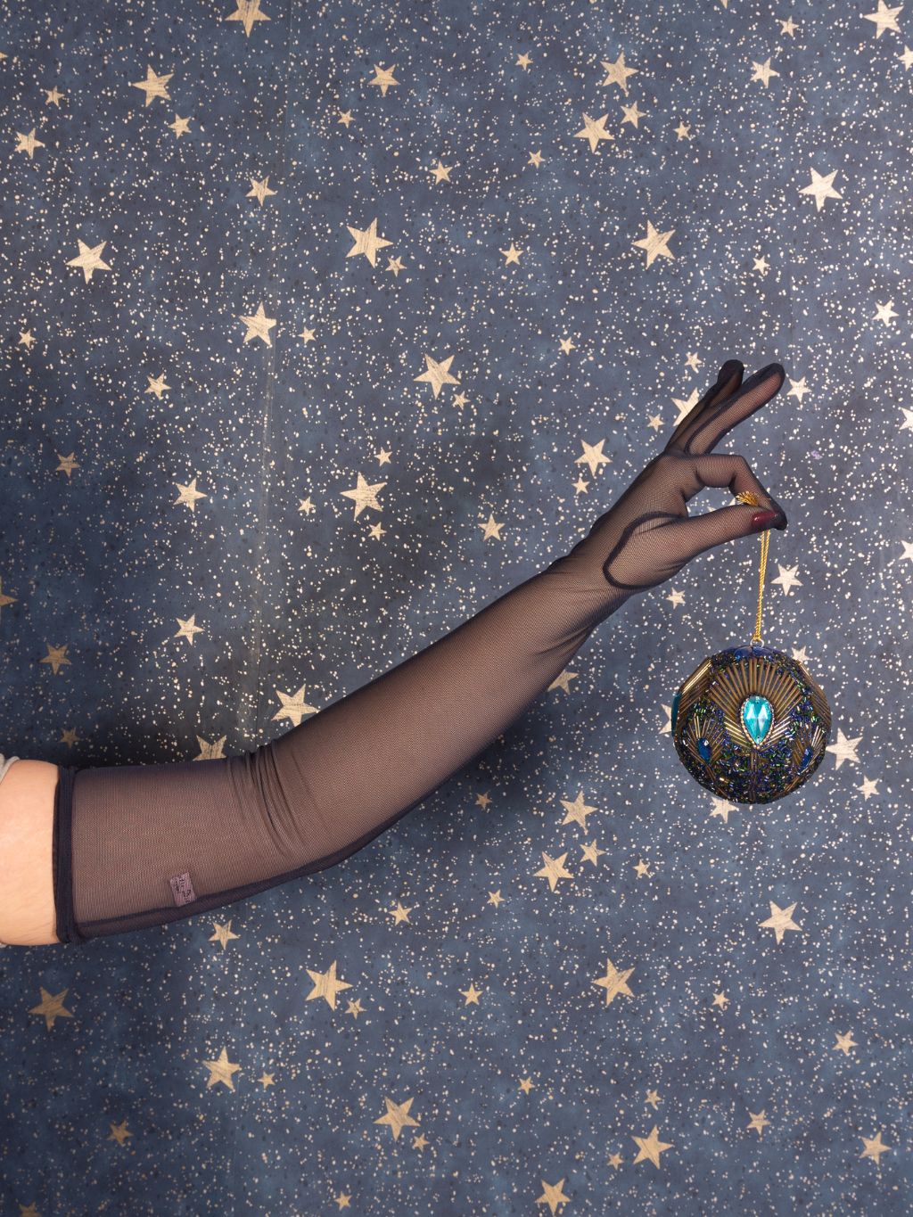 Long Navy Blue Sheer Gloves