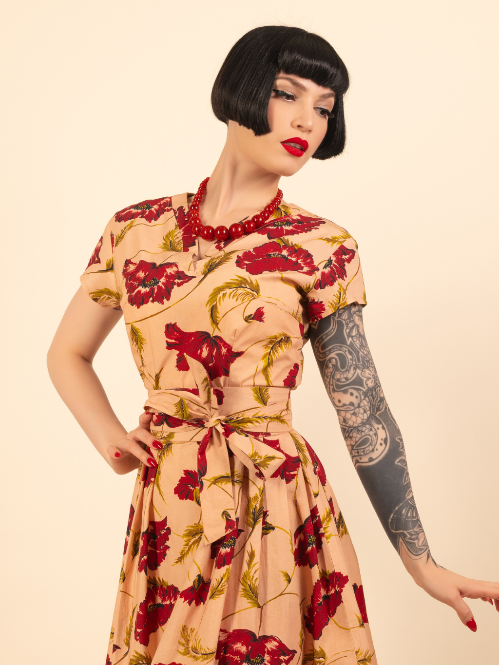 Pink  with red roses obi belt