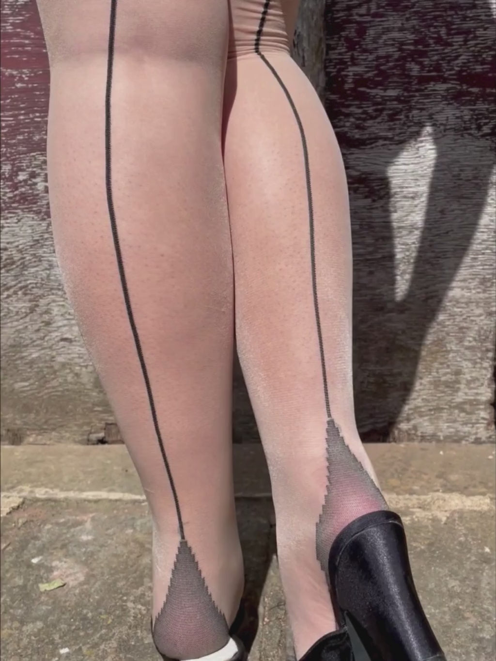 Contrast Seamed Tights Champagne Black H2009