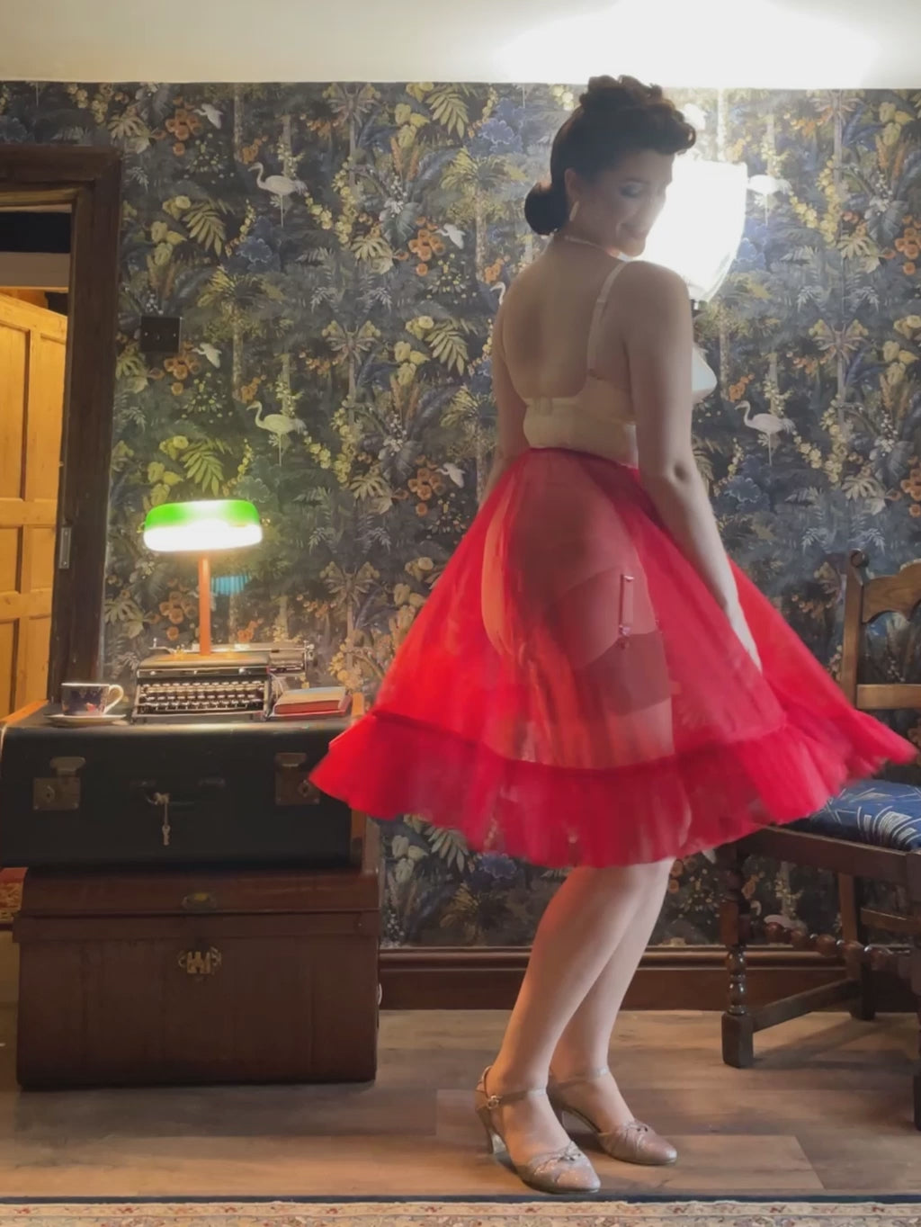 sheer red frilly petticoat