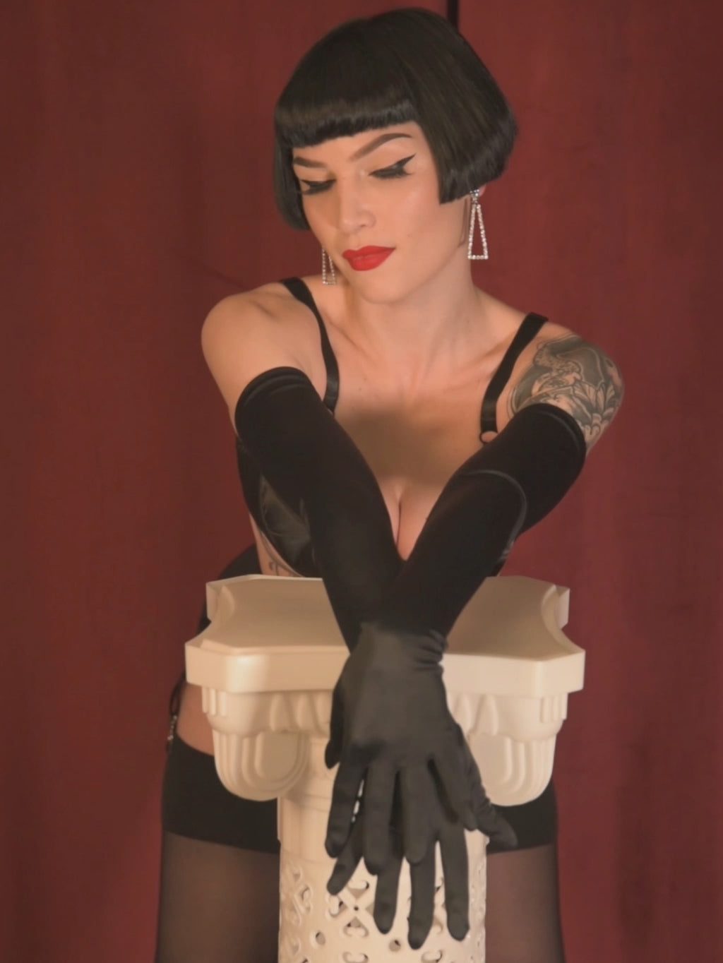 long black satin gloves