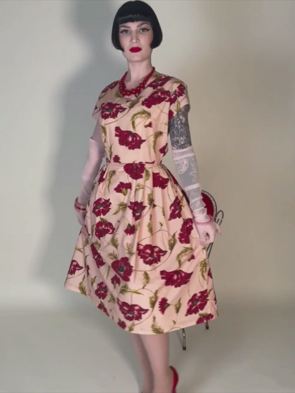 Pagoda Pink 1950s Pleated Dress