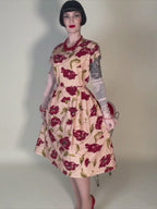 Pagoda Pink 1950s Pleated Dress