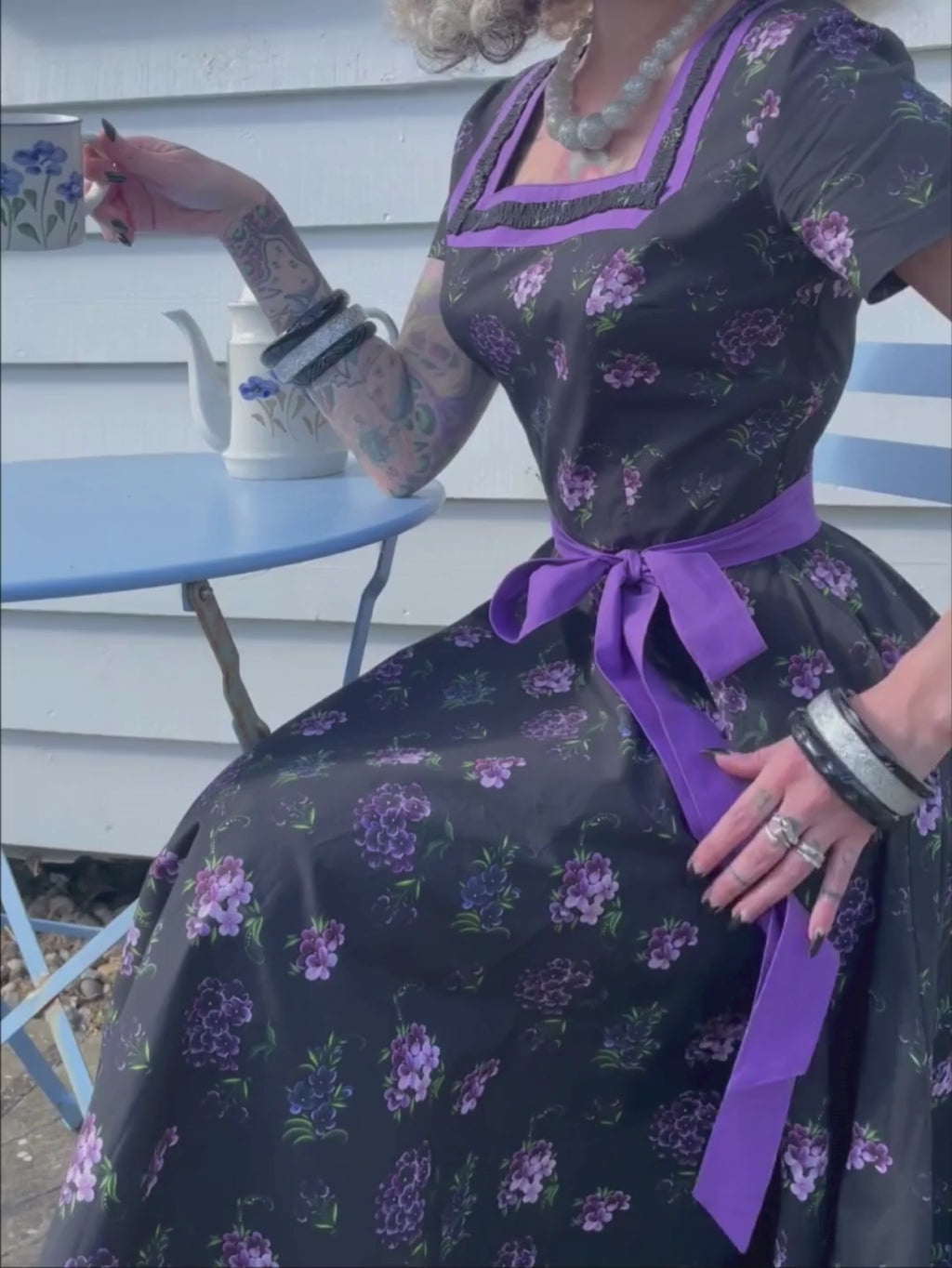 Emma 1950s Purple Floral Dress
