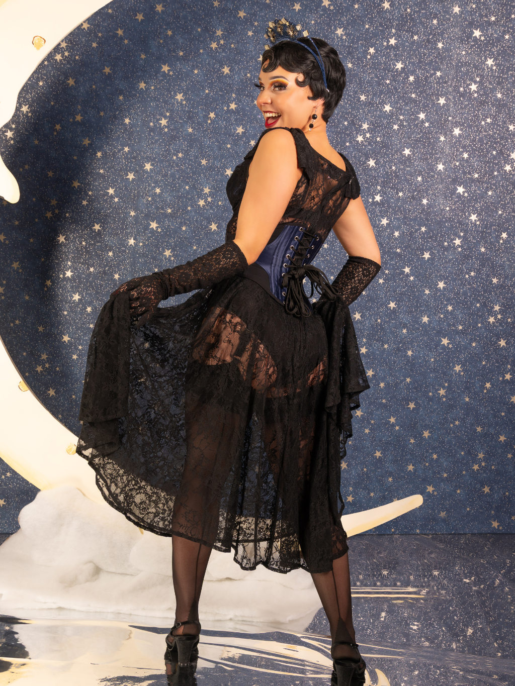 Edwina 1950s Black Lace Dress