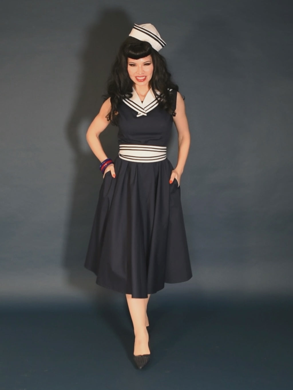 1950s sailor dress with matching belt and collar 