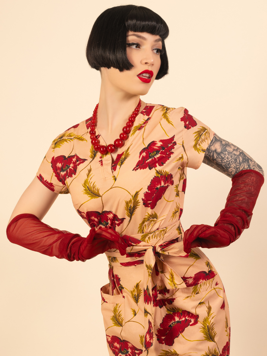 Pink  with red roses obi belt