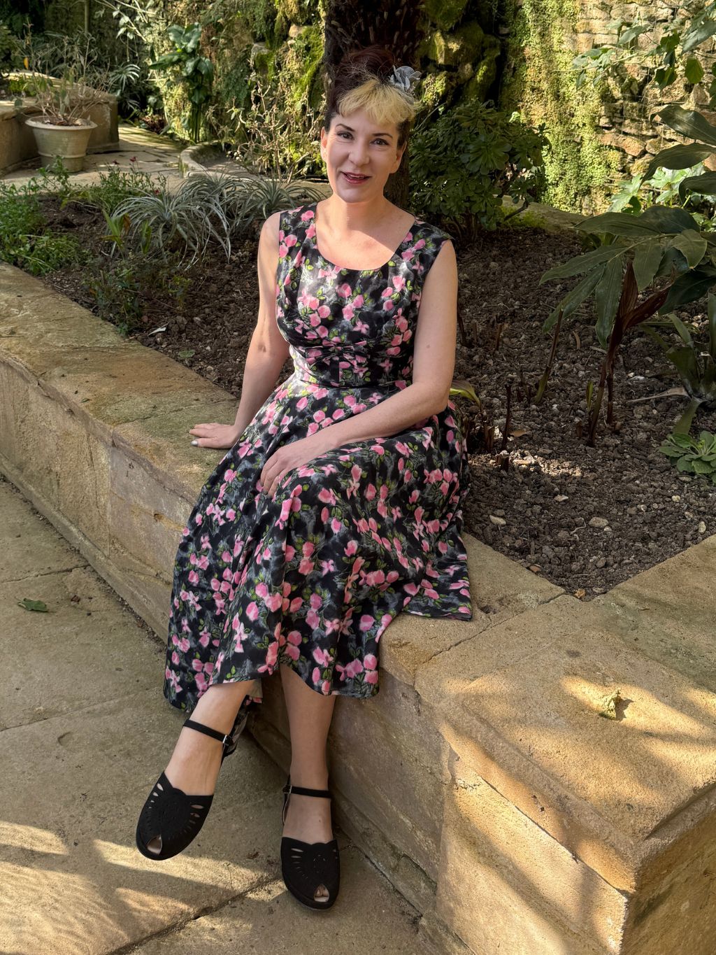 Wilhelmina 1950s Grey Floral Dress