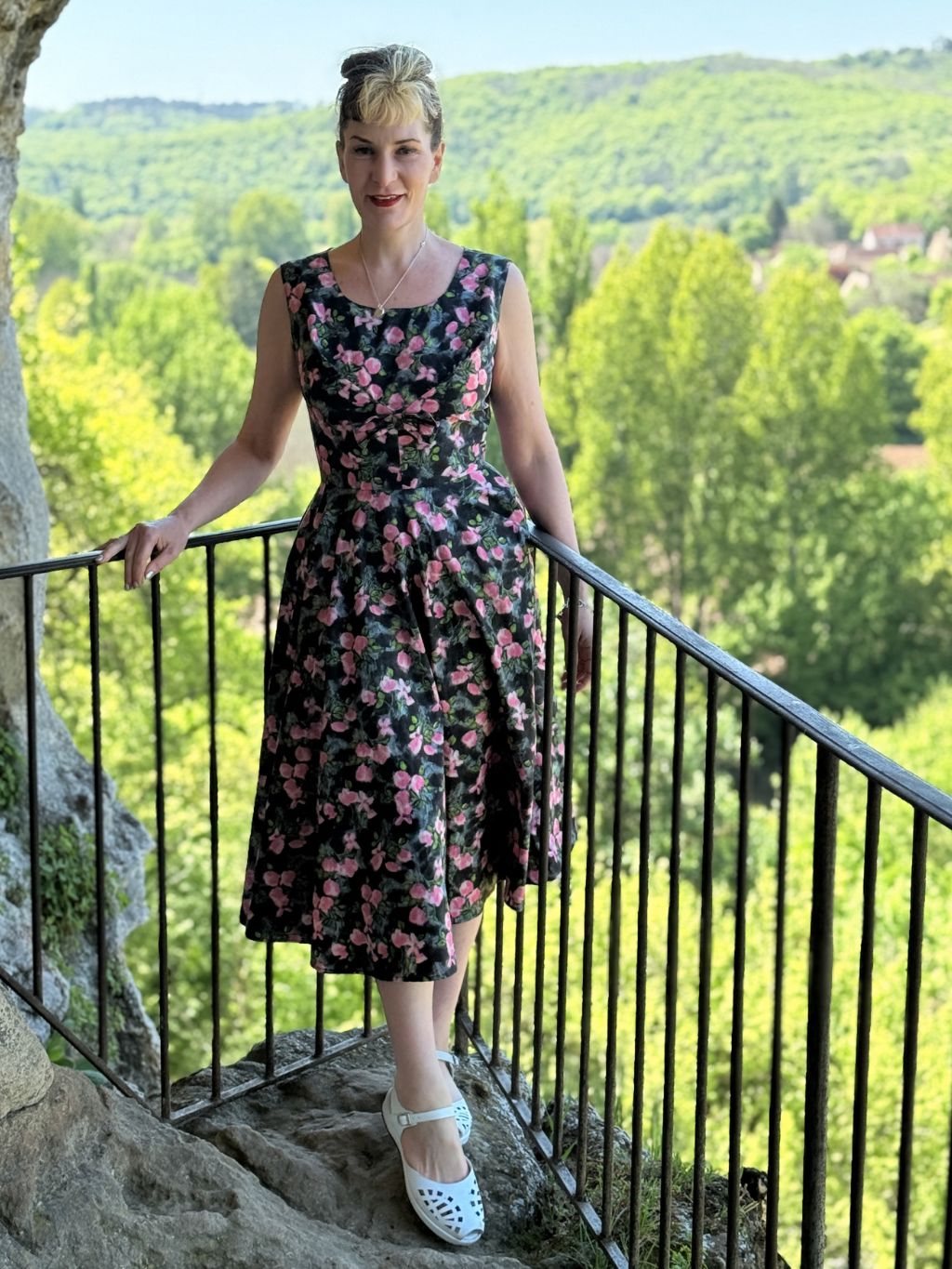Wilhelmina 1950s Grey Floral Dress