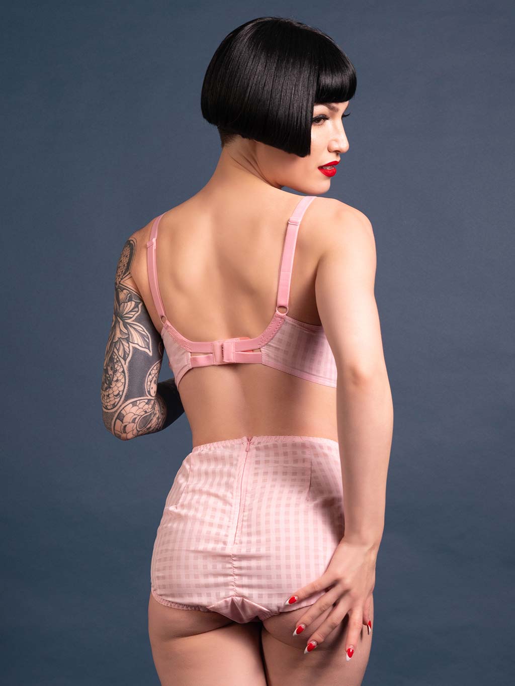 1950s pink gingham underwear, matching bra and panties
