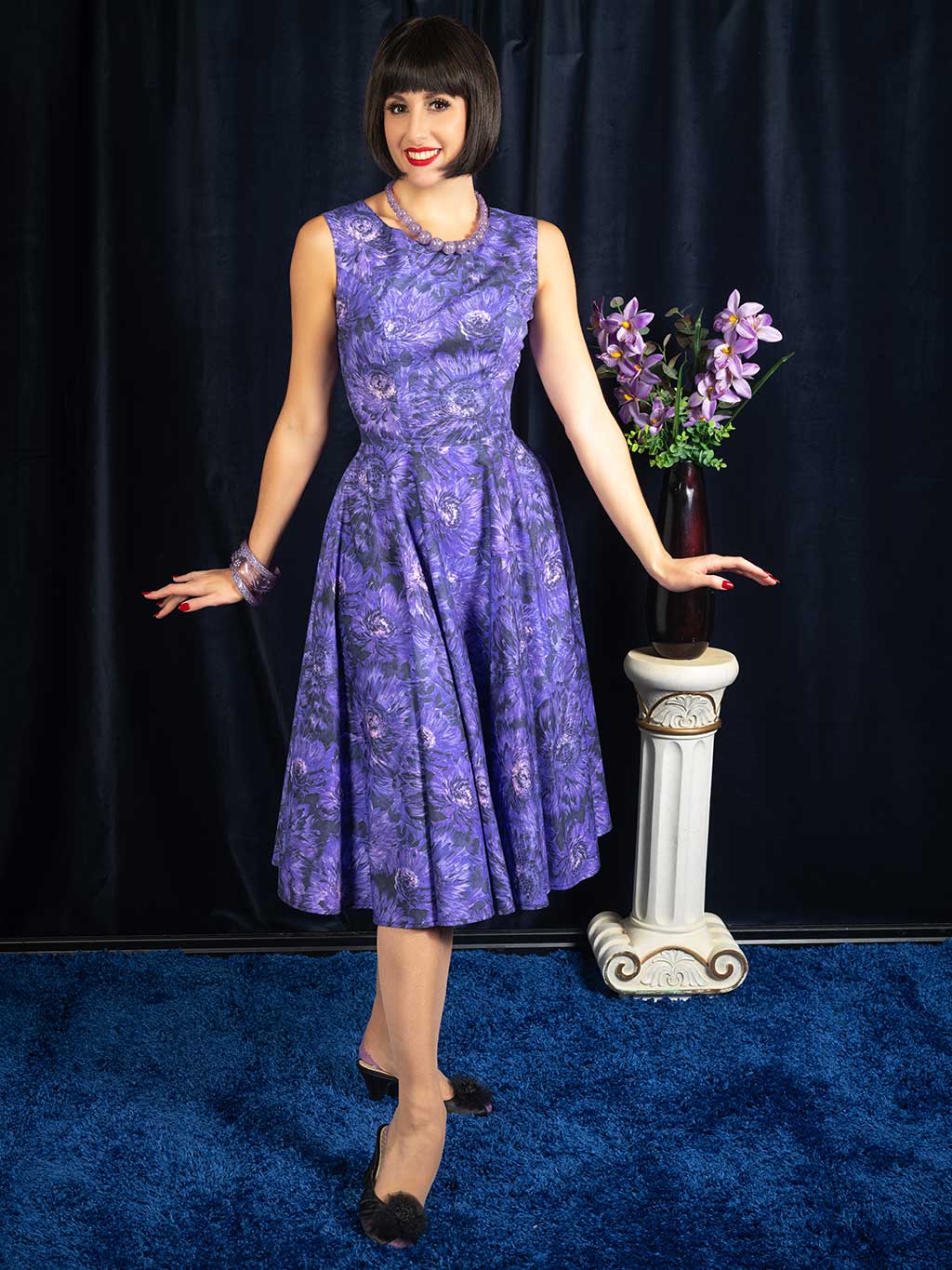 1950s purple floral dress