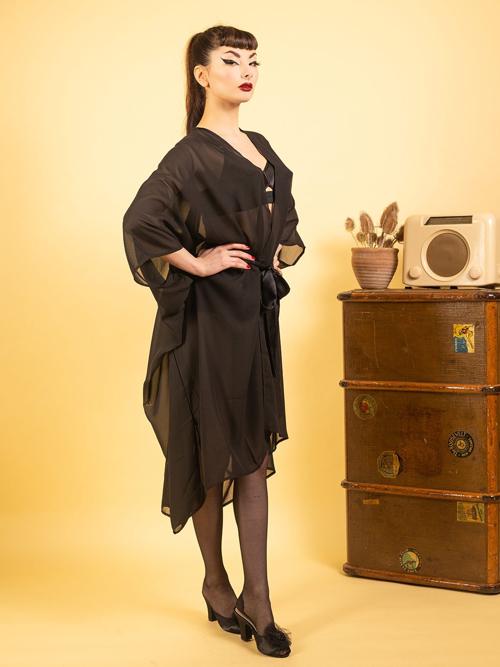 Kaftan | Vintage Inspired Sheer Black Dressing Gown - What Katie Did