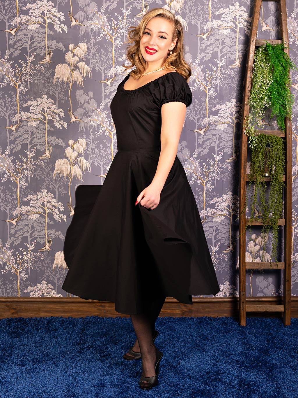 retro black bardot dress