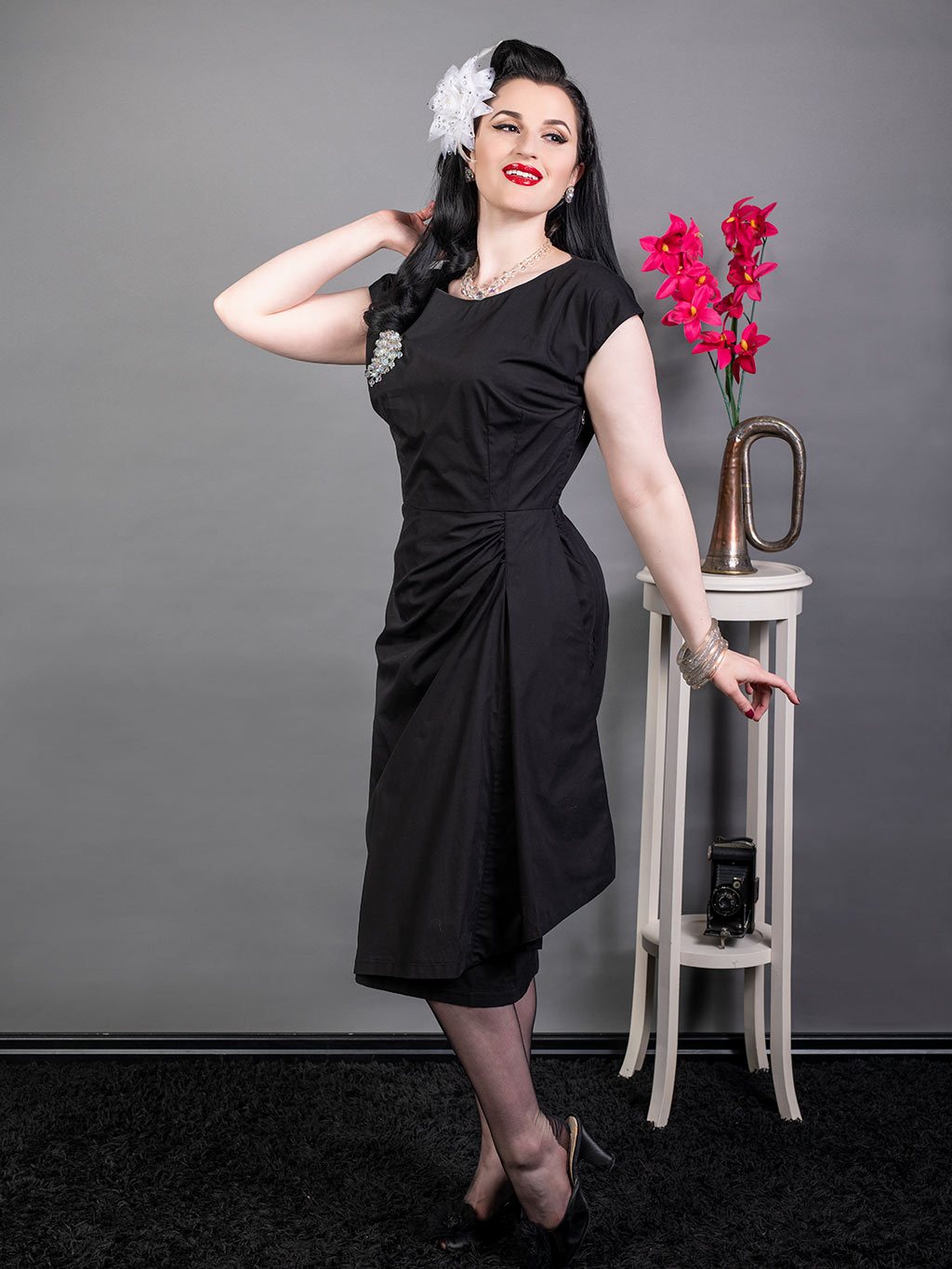 1950s black sarong dress