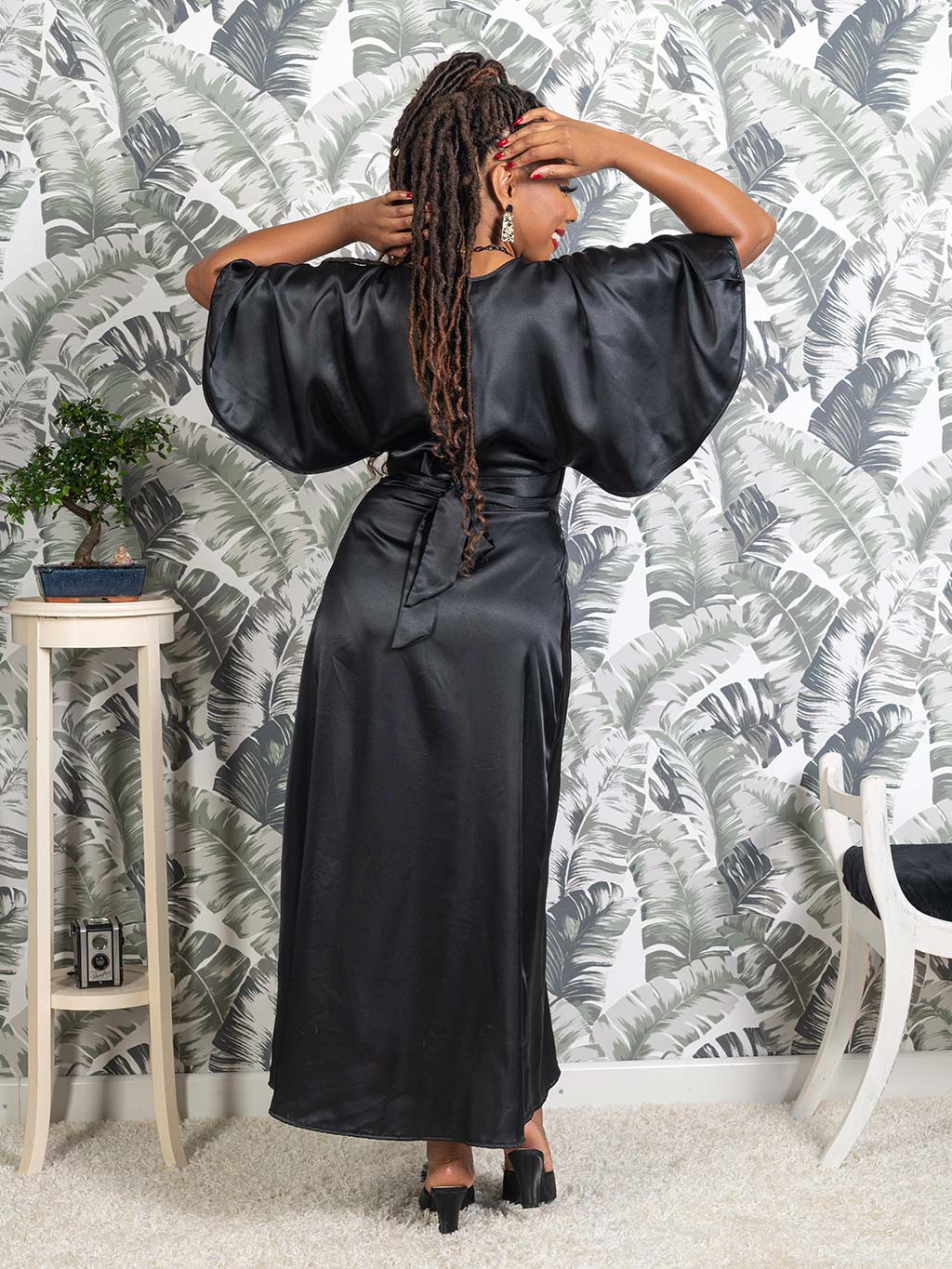 long black satin robe