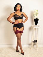 Suspender Knickers by What Katie Did. Made from a matte recycled stretch fabric with 4 detachable suspender straps to keep your nylons firmly in place.