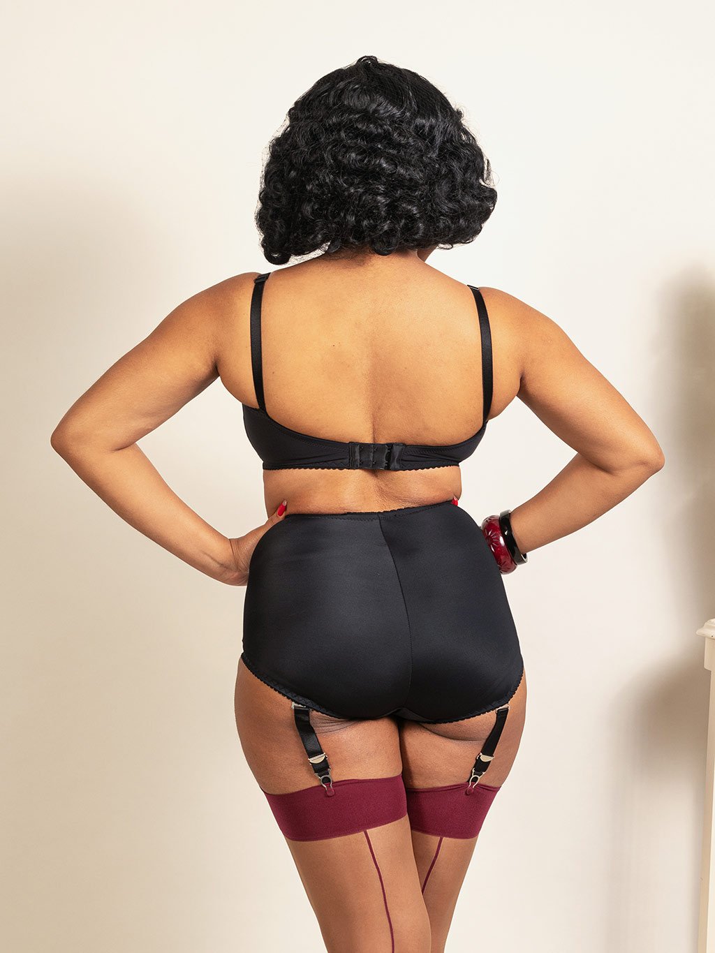 Liz Suspender Knickers by What Katie Did. Vintage inspired black high waisted knickers with 4 detachable suspender straps so that they can be worn with or without stockings.