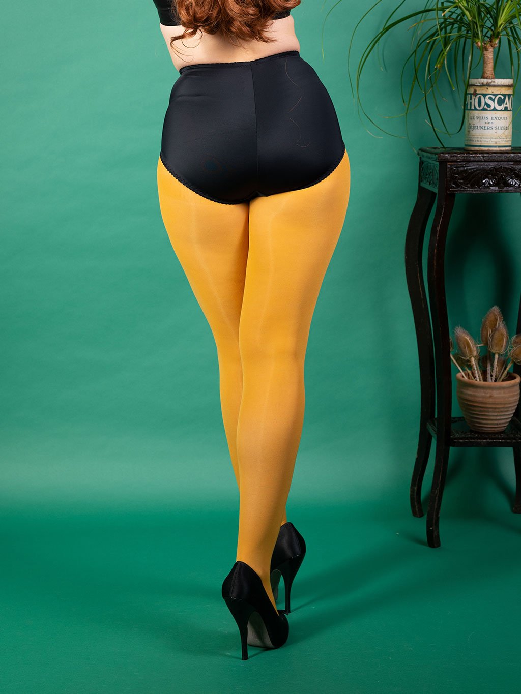 Mustard Yellow Opaque Tights by retro tights brand What Katie Did. 50 denier tights plus seamed stockings in a rainbow of colours.