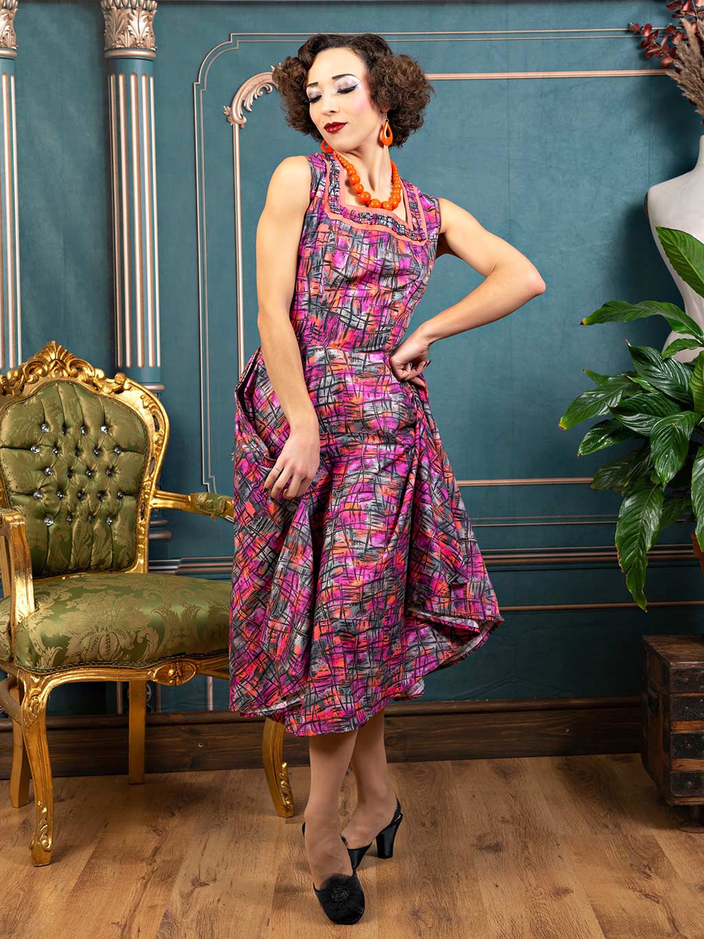 vintage dress in a colourful 1950s abstract print