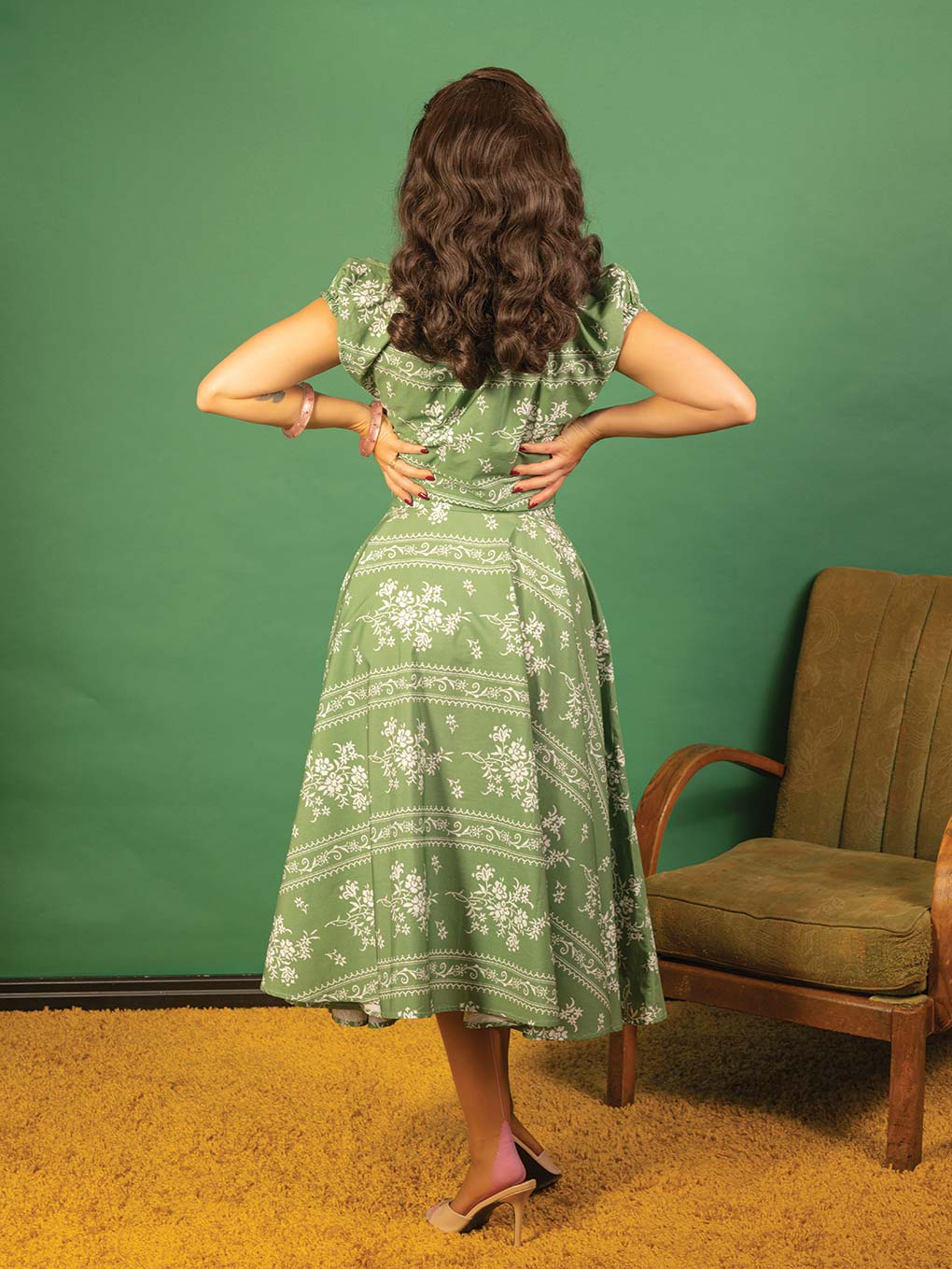 green vintage milkmaid dress