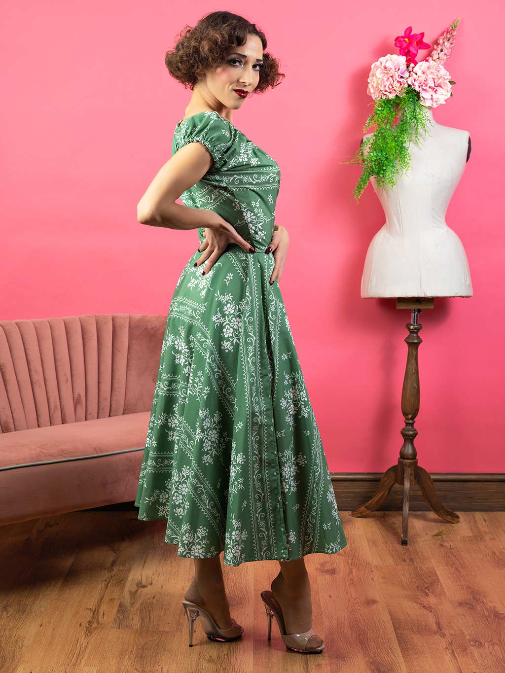 vintage green floral dress