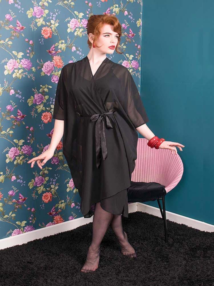 vintage-lingerie Kaftan Dressing Gown Elizabeth Black L8009 Loungewear